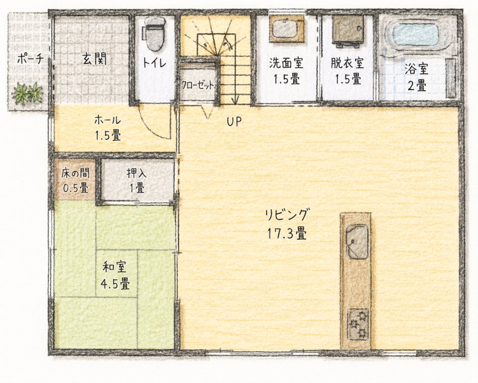 1階　間取図　17.4坪